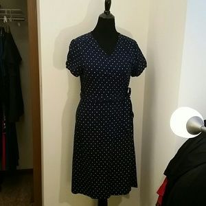 Lands End navy polka dot wrap dress